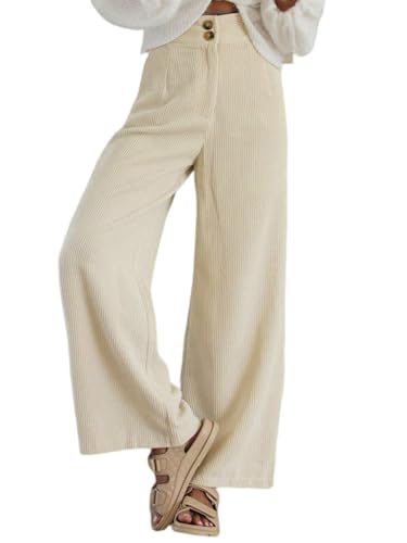 cordhose damen high waist weites bein mit taschen und knöpfen beige, xl
