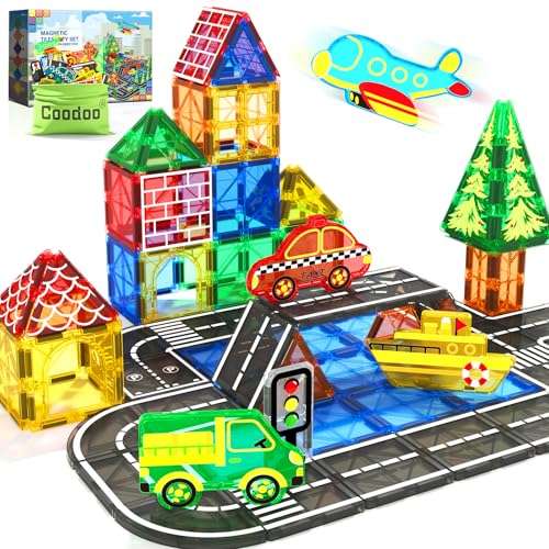 coodoo magnetische fliesen set stadtstraßen, sensorisches spielzeug für kids 3-8 jahre