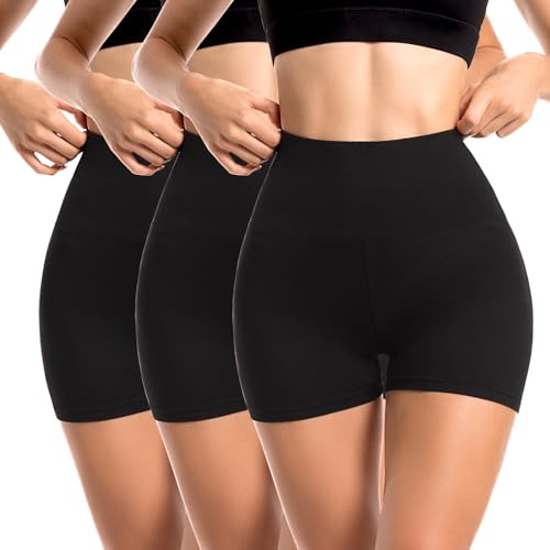 sanpetix damen sports shorts hochbund blickdicht leggings schwarz 3er pack LXL