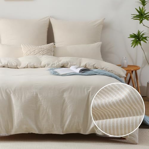 soulful gestreifte baumwollbettwäsche 155 x 220 cm beige, 1 deckenbezug und 1 kissenbezug