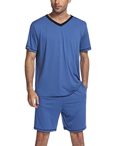 Produktbild: ekouaer herren kurzschlafanzug shorty pyjama nachtwäsche blau xl