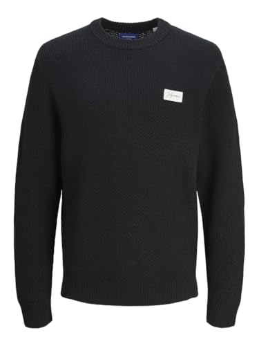 badge knit crew neck jorportland für männer, gemütlicher pullover