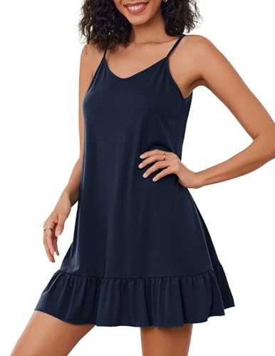 weardear nachthemd damen negligee sexy chemise kurz spaghettiträger marine blau M
