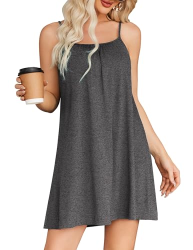 weardear nachthemd damen kurz elegant knielang grau sleepshirt freizeitleibchen M
