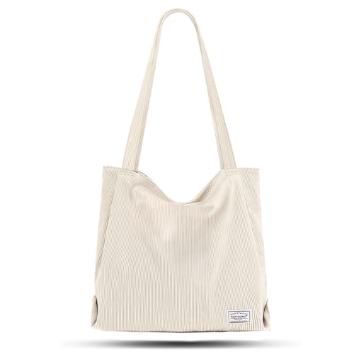 TANTOMI shopper tasche damen tote bag cord mit reißverschluss beige groß für alltag