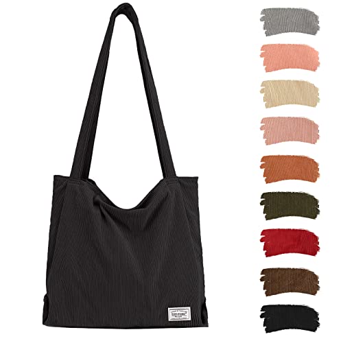 TANTOMI Shopper Tasche Damen, große tote bag aus Cord mit Reißverschluss, Schwarz