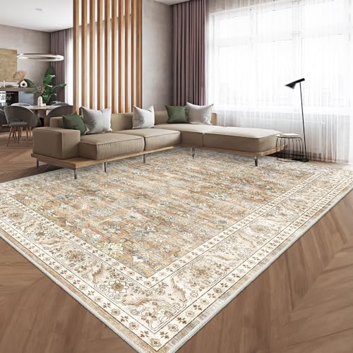 homfine vintage teppich kurzflor waschbar rutschfest blumen design 160 x 230 cm beige braun
