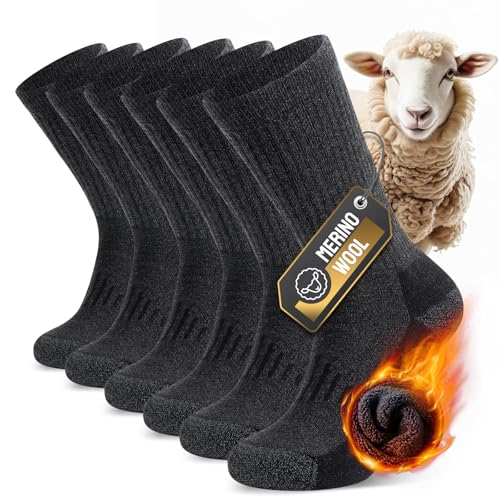 Merino Socken TIBISI für Herren Damen, Thermosocken, Wandersocken, Arbeitssocken - 3 Paar