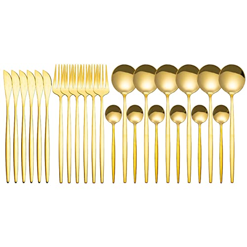 aBoiledy Besteck Set 24 Stück Gold für 6 Personen - Edelstahl Essbesteck Küche
