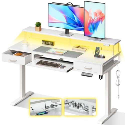 odk höhenverstellbarer elektrisch schreibtisch 120 cm mit schubladen und steckdose, weiß