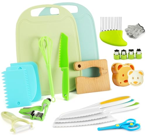 kindermesser kinder kochset 21-teilig mit holzmesser und schneidebrett für kinder ab 2 (krokodil)