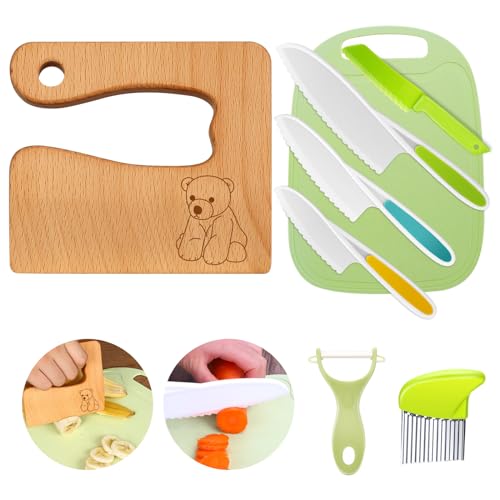 kindermesser 8-teiliges küchenmesser-set für kleinkinder mit holzmesser und schneidebrett