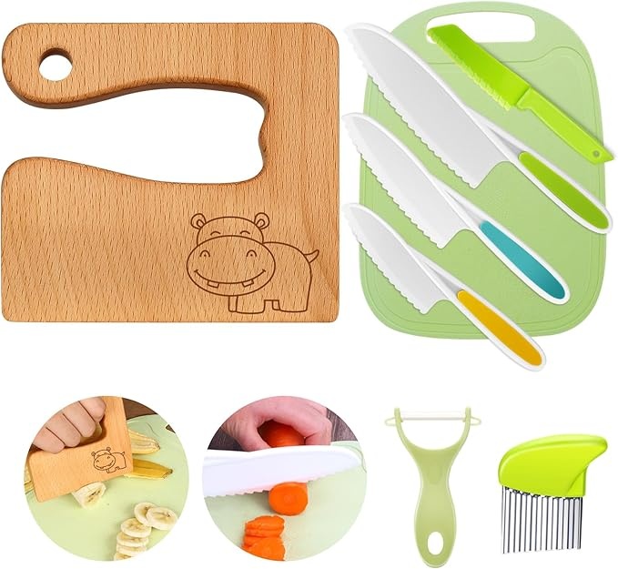 kindermesser 8-teiliges küchenmesser-set für kleinkinder mit holzmesser und schäler, love bear