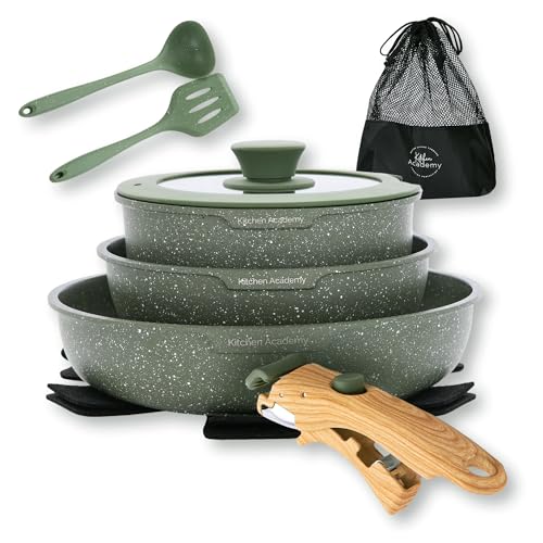 kitchen academy kochtopfset 10-teilig mit abnehmbaren griffen induktion antihaftbeschichtung
