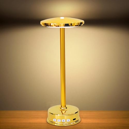 LOTTBUTY LED tischlampe dimmbar kabellos akku mit 3 farbtemperaturen und RGB, gold