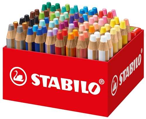 stabilo woody 3-in-1 färbstift, aquarell- und wachsmalkreide, 76-teilig mit 4 spitzern