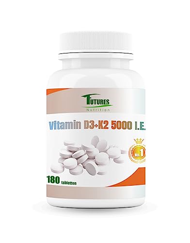 Vitamin D3 K2 5000 I.E hochdosiert vegan, FUTURES NUTRITION, 180 Tabletten