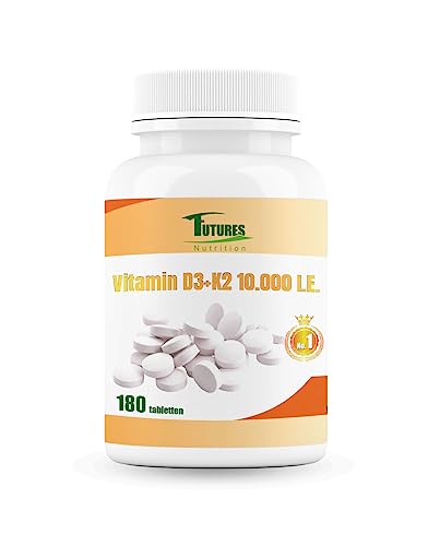 vitamin d3 k2 hochdosiert 10000 i.e, futures nutrition, vegan, 180 tabletten