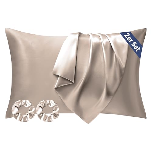 seiwohl satin kissenbezug 50x80 taupe 2er set haarschonend, silk pillowcase