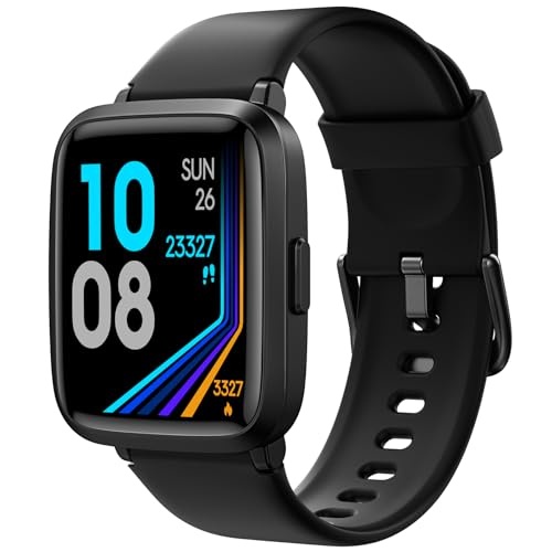 smartwatch kompatibel mit iphone und android, letsactiv fitnessuhr mit herzfrequenzmonitor, wasserdicht, schwarz