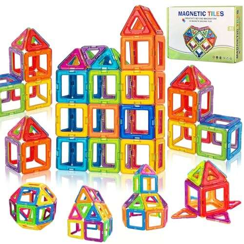 Morofme Magnetische Fliesen Bausteine, 3D STEM Spielzeug für Kinder, Montessori Lernspielzeug, Geschenke für Jungen und Mädchen