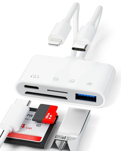 SD Card Reader für iPhone 15, USB OTG Adapter mit TF & SD Card Slots, Dual Card Slot für SDHC/SDXC/MMC