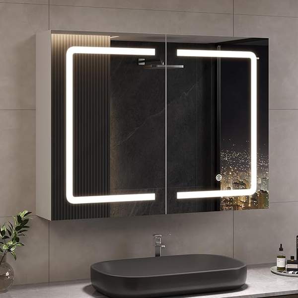 Spiegelschrank Badezimmer 80x60x16cm mit Beleuchtung
