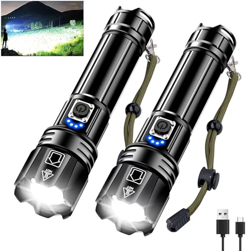 glarylight taschenlampe led aufladbar 500000 lumen xhp70.2 5 modis zoom ipx7 wasserdicht 2er pack