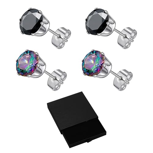 zirkon-ohrstecker 2 paar in geschenkbox, edelstahl mit kristallen, für empfindliche ohren