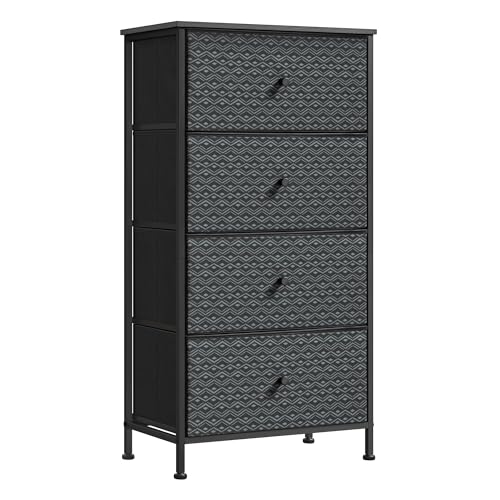 songmics kommode, wäschekommode mit 4 schubladen, metallrahmen, schwarz
