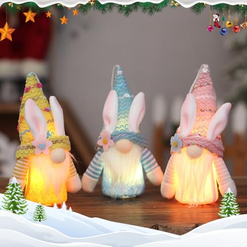 weihnachtsdeko wichtel mit led licht, 3er set gnome figuren von hovceh