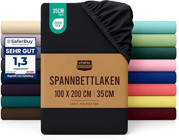 Spannbettlaken 100x200cm Schwarz - Oeko-Tex Mikrofaser, 35 cm Tiefe