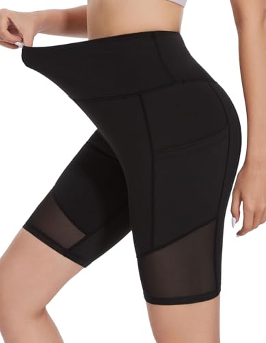 simiya radlerhose damen kurze sporthose high waist mit mesh gespleißtes bein schwarz