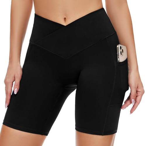 simiya radlerhose damen high waist leggings mit tasche v-förmiges design schwarz M