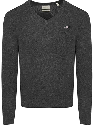 gant v-neck pullover herren extrafine lambswool dark navy melange, m