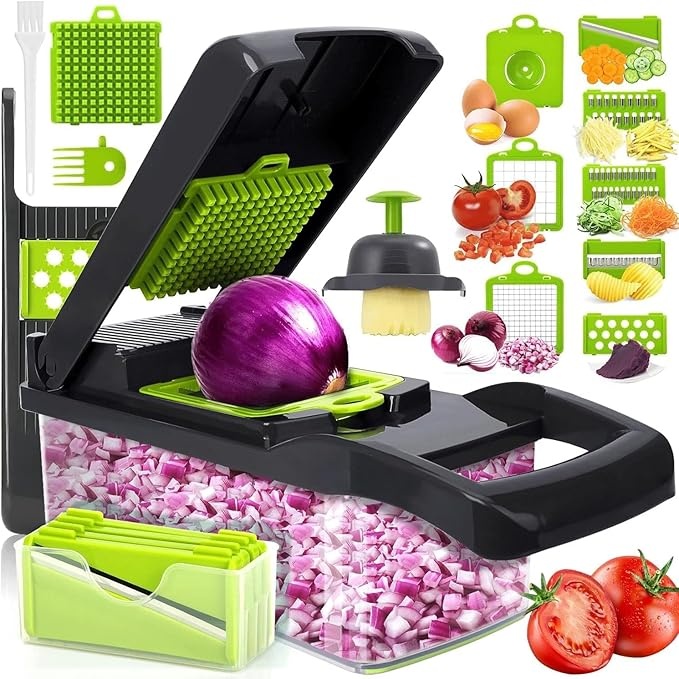 16 in 1 gemüseschneider mit 7 klingen, mandoline hobel, würfelschneider, küchenhelfer