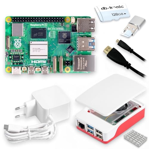 raspberry pi 5 starter-kit 8gb mit 128gb microsd, 27w netzteil, gehäuse mit lüfter, 4k hdmi kabel, alu-kühlkörper