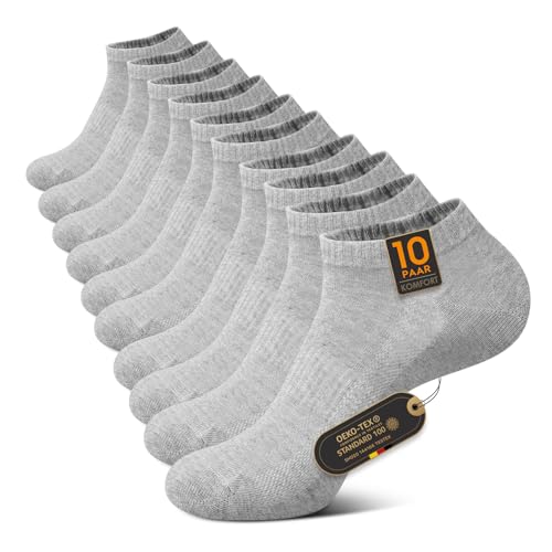 tuwahaw sneaker socken damen 35-38 kurz grau baumwolle atmungsaktiv 10 paar