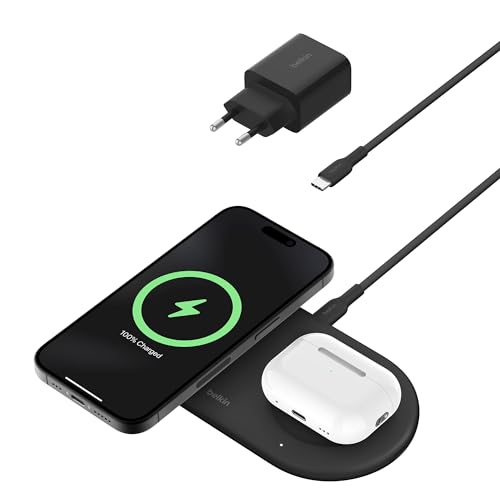 belkin boostcharge pro kabellose 2-in-1-ladestation 15w qi2 für iphone und airpods - schwarz