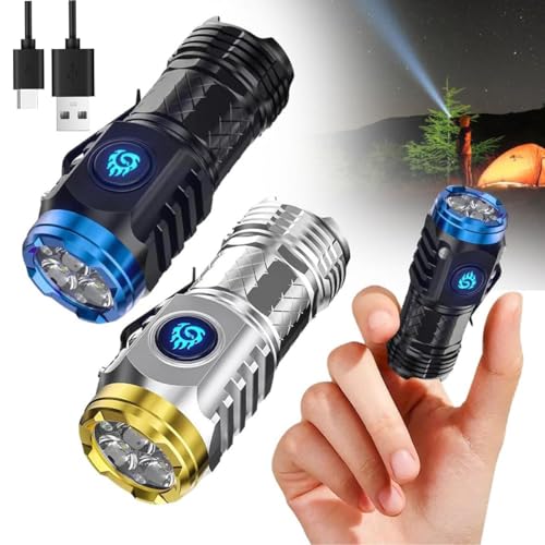 Produktbild: mini-taschenlampe 2er set aufladbar led extrem hell wasserdicht für camping outdoor