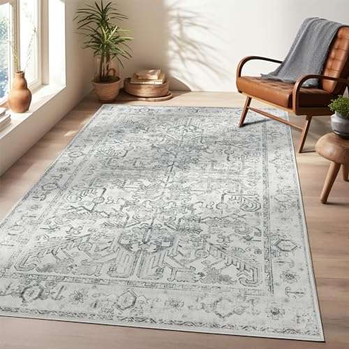 topick teppich grau vintage 150x210 cm faltbar waschbar blumendruck rutschfest leicht
