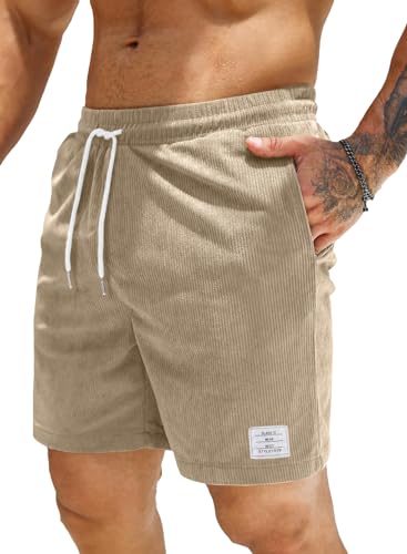 JMIERR Corduroy Shorts Herren Sommer Freizeit Baumwolle Elastische Taille Taschen