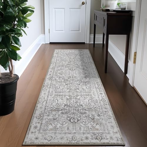 Produktbild: topick teppichläufer 60x210cm braun vintage waschbar blumendruck rutschfest küche badezimmer