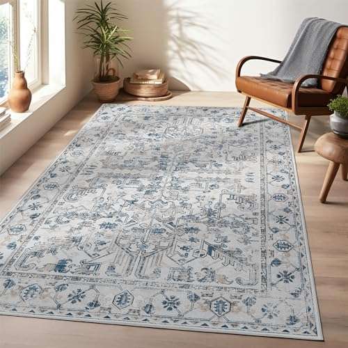 topick teppich blau vintage 150x210 cm waschbar faltbar rutschfest blumendruck schlafzimmer wohnzimmer