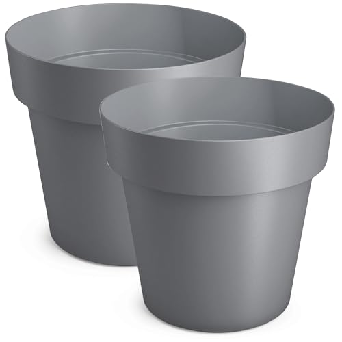 peczeko blumentopf grau, 2er-set blumentöpfe aus kunststoff,  16 cm für blumen und kräuter