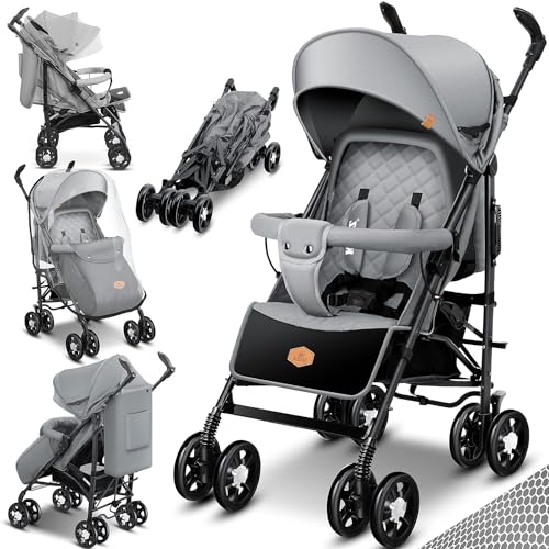 KIDIZ kinderwagen klappbar city-pro buggy liegebuggy mit moskitonetz und regenverdeck grau