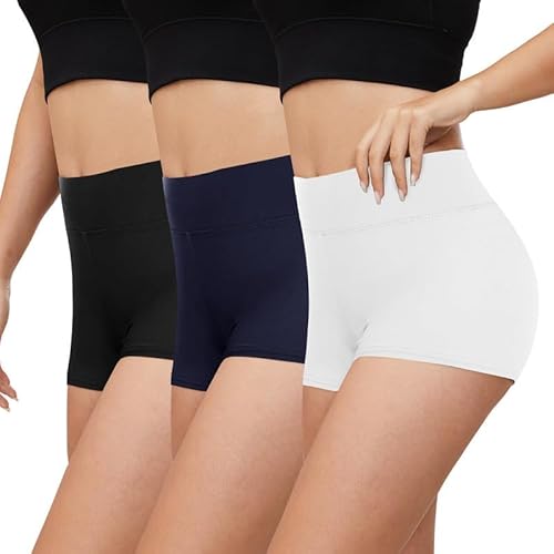 radlerhose damen 3er pack high waist legging hotpants sport shorts, schwarz/navy/weiß, l/xl