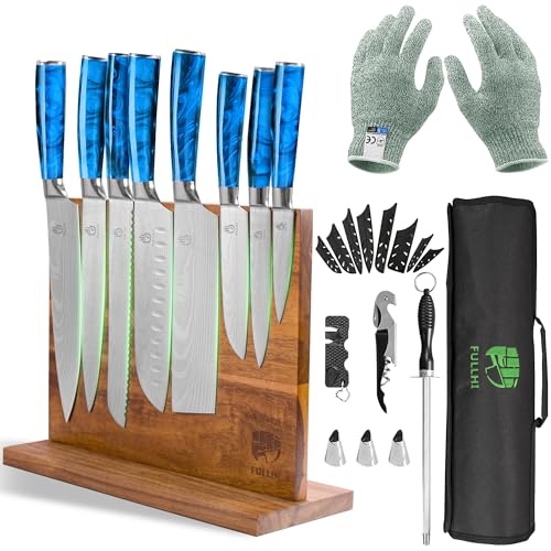 japanisches messerset 15-teilig von FULLHI mit magnetischem block und ergonomischen griffen