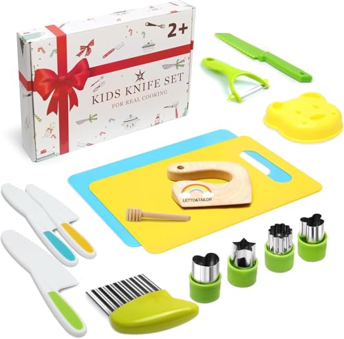 kindermesser set 16-teilig mit sicherheitsmessern, ausstechformen, schneidebrett für kinder ab 2 jahren