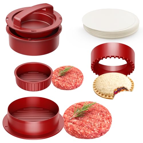 burgerpresse 4-in-1 von pisol, patty maker für gefüllte hamburgers, 100 wachspapier-discs